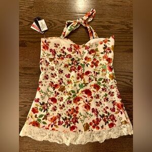 Floral Halter Swim Top with Lace Trim NWT